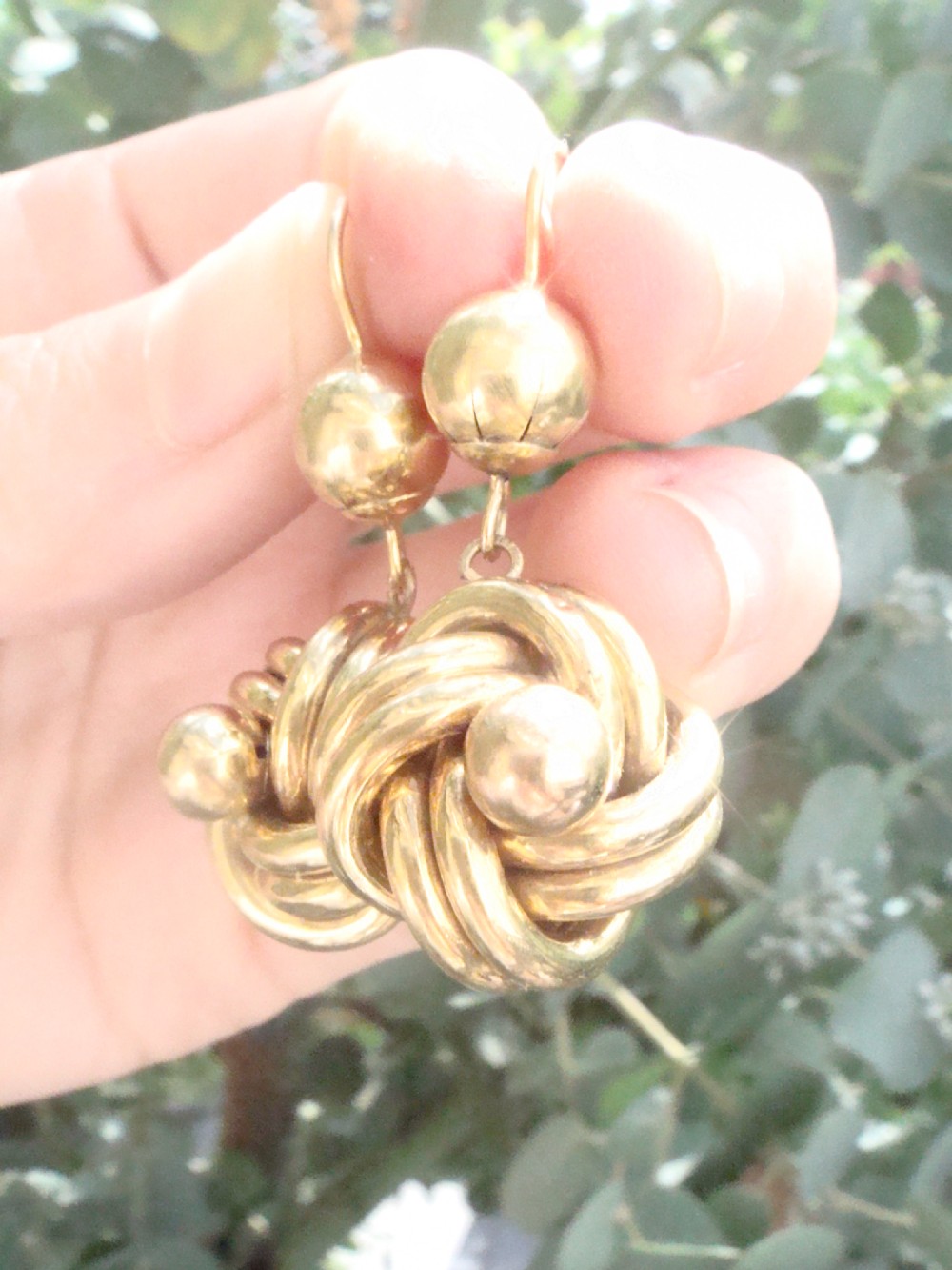 ORIGINAL EXTRA LARGE VICTORIAN 9CT YELLOW GOLD DROP KNOT EARRINGS HOLLOW 5.1G View IV