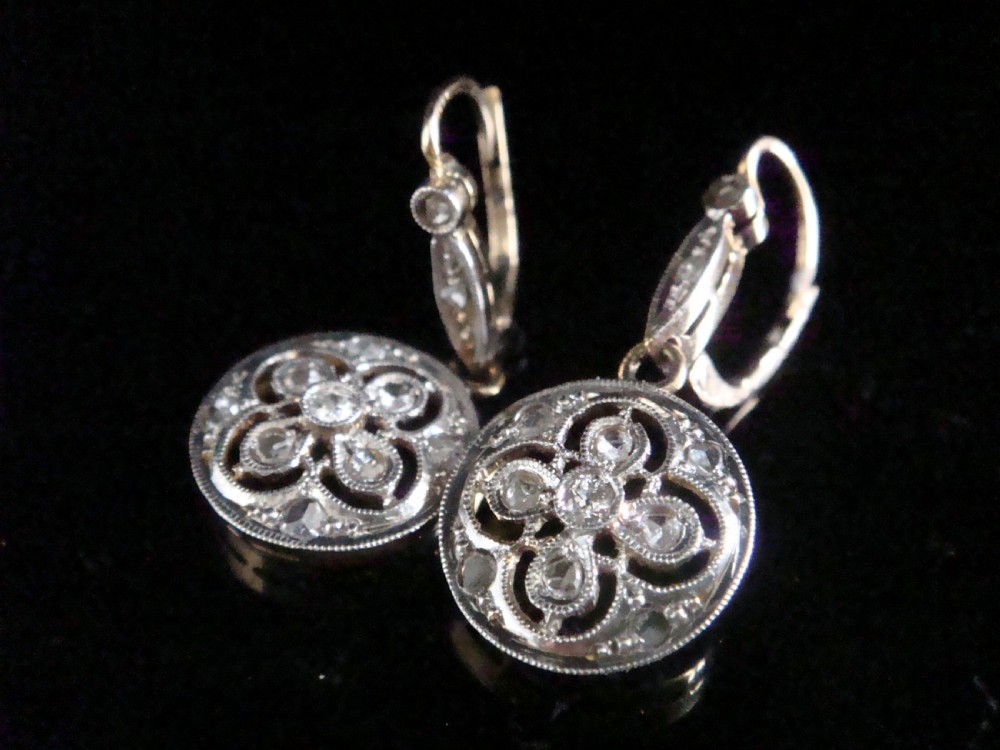 ORIGINAL EDWARDIAN 18CT FRENCH ROSE CUT DIAMOND DROP EARRINGS View II