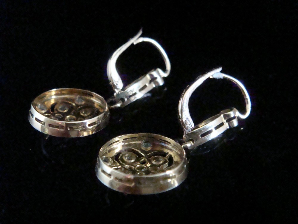 ORIGINAL EDWARDIAN 18CT FRENCH ROSE CUT DIAMOND DROP EARRINGS View III