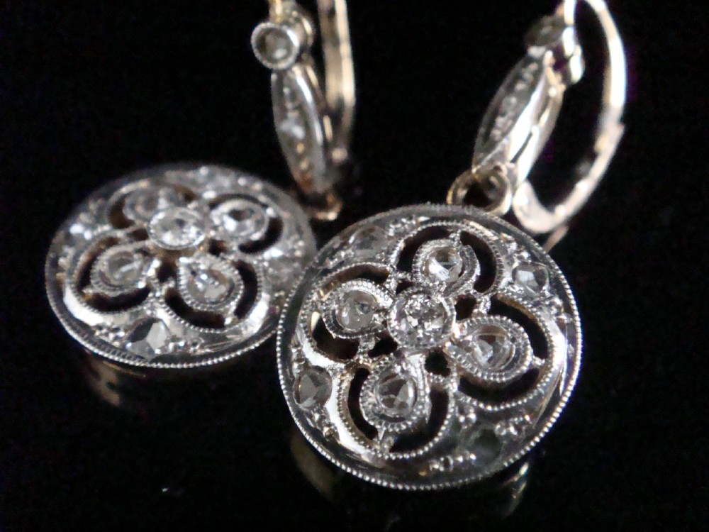 ORIGINAL EDWARDIAN 18CT FRENCH ROSE CUT DIAMOND DROP EARRINGS View IV