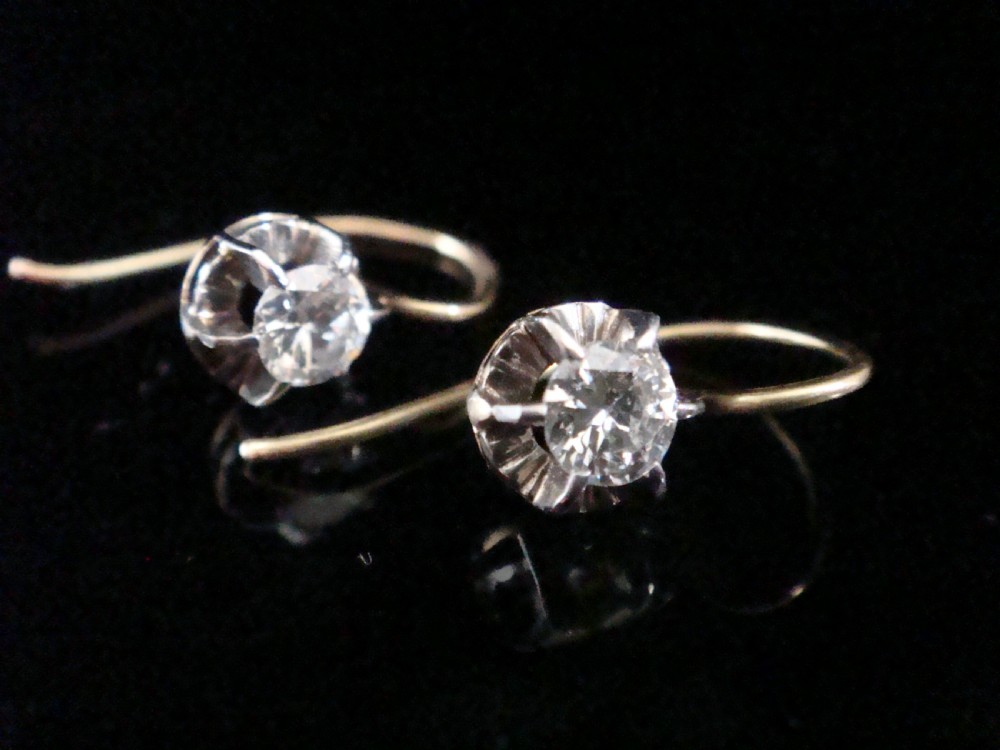 ORIGINAL EDWARDIAN 18CT OLD BRILLIANT CUT DIAMOND DROP SOLITAIRE 0.60CT EARRINGS