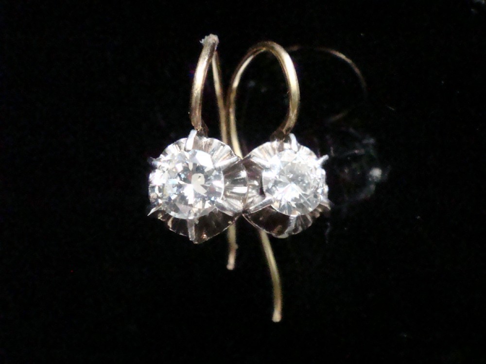 ORIGINAL EDWARDIAN 18CT OLD BRILLIANT CUT DIAMOND DROP SOLITAIRE 0.60CT EARRINGS View III