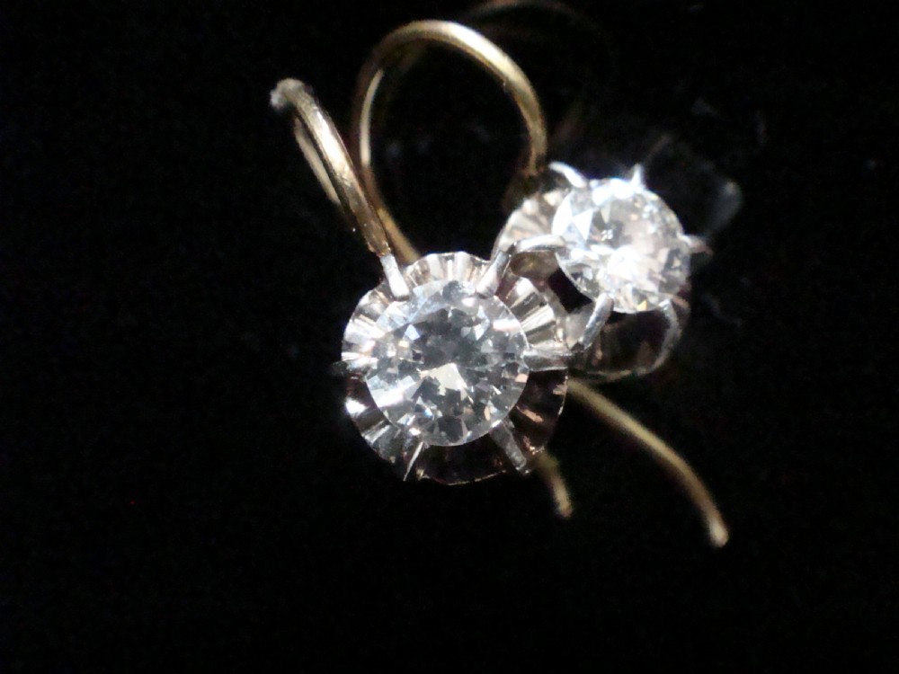 ORIGINAL EDWARDIAN 18CT OLD BRILLIANT CUT DIAMOND DROP SOLITAIRE 0.60CT EARRINGS View IV
