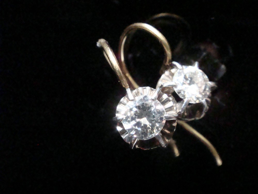 ORIGINAL EDWARDIAN 18CT OLD BRILLIANT CUT DIAMOND DROP SOLITAIRE 0.60CT EARRINGS View V