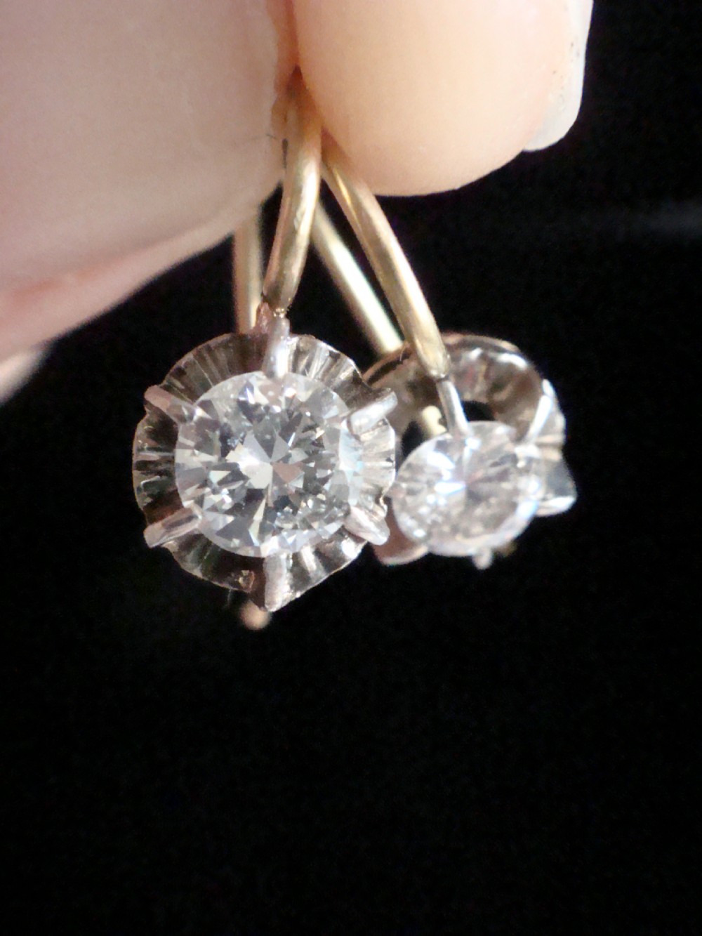 ORIGINAL EDWARDIAN 18CT OLD BRILLIANT CUT DIAMOND DROP SOLITAIRE 0.60CT EARRINGS View VIII