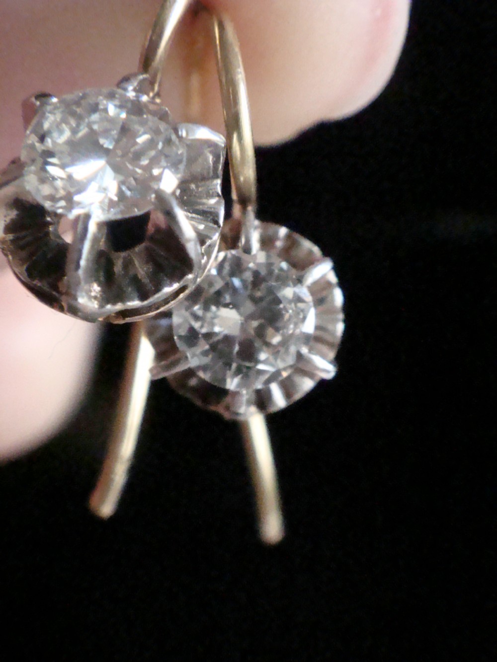 ORIGINAL EDWARDIAN 18CT OLD BRILLIANT CUT DIAMOND DROP SOLITAIRE 0.60CT EARRINGS View IX
