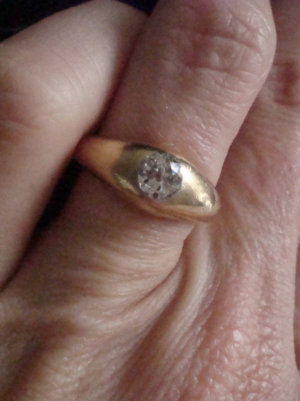 VICTORIAN 18CT YELLOW GOLD BAND OLD CUT DIAMOND SINGLE STONE 0.50CT GYPSY BAND View VII