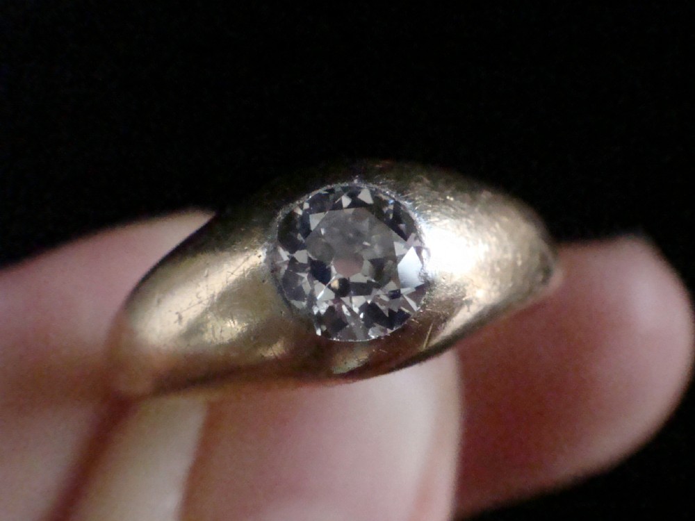 VICTORIAN 18CT YELLOW GOLD BAND OLD CUT DIAMOND SINGLE STONE 0.50CT GYPSY BAND View VIII