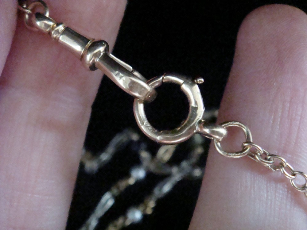 VICTORIAN 18CT PLATINUM SUFFRAGETTE PERIDOT AMETHYST PEARL CHAIN 16.5