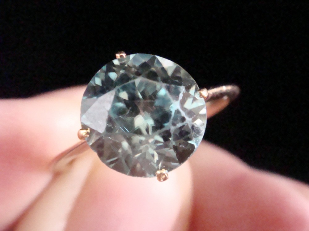 EDWARDIAN 9CT YELLOW / ROSE GOLD NATURAL BLUE ZIRCON SOLITAIRE 2.50CT  RING View II