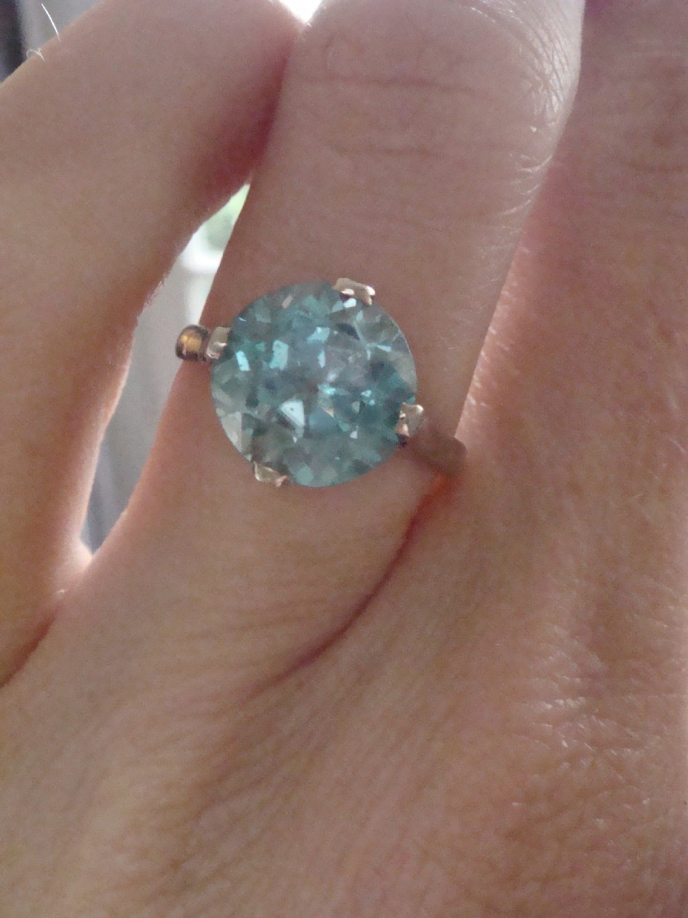 EDWARDIAN 9CT WHITE GOLD NATURAL BLUE ZIRCON SOLITAIRE 4CT  RING View IV