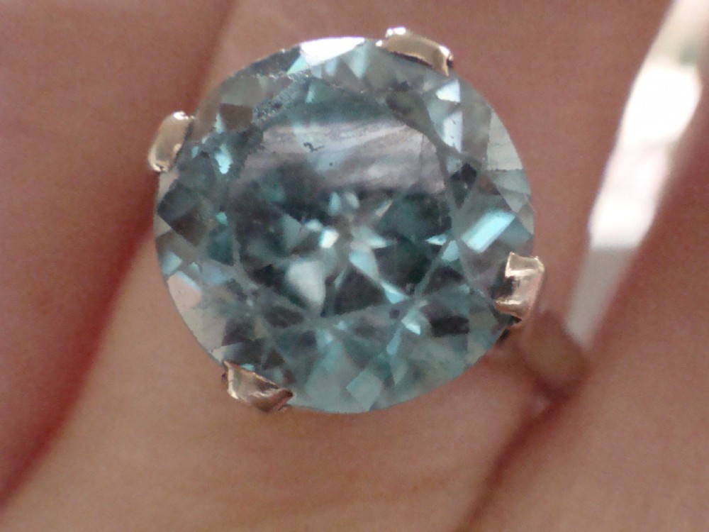 EDWARDIAN 9CT WHITE GOLD NATURAL BLUE ZIRCON SOLITAIRE 4CT  RING View VII