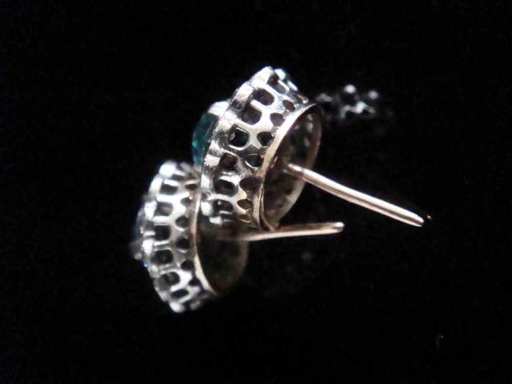 EDWARDIAN 18CT WHITE GOLD NATURAL BLUE ZIRCON & WHITE ZIRCON  CLUSTER EARRINGS View IV
