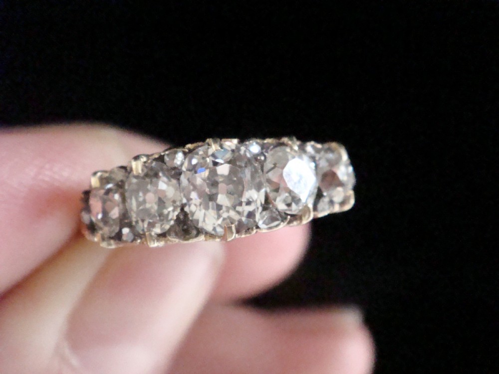 Victorian 18ct yellow gold old cut diamond 1.55ct 5 stone ring View VII