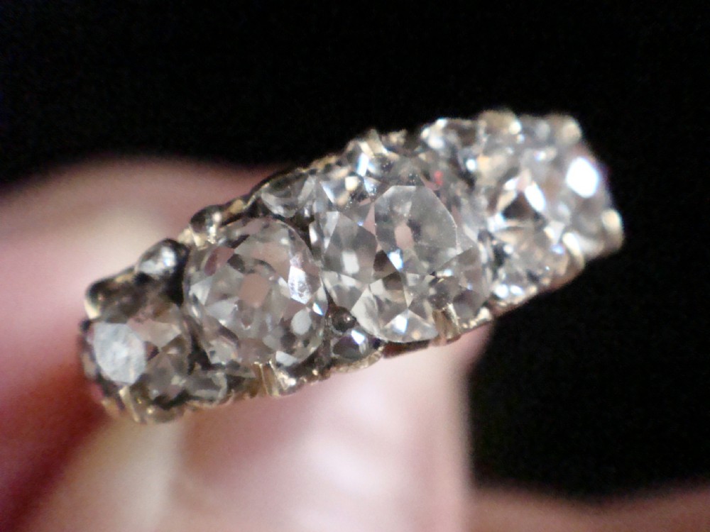 Victorian 18ct yellow gold old cut diamond 1.55ct 5 stone ring View VIII
