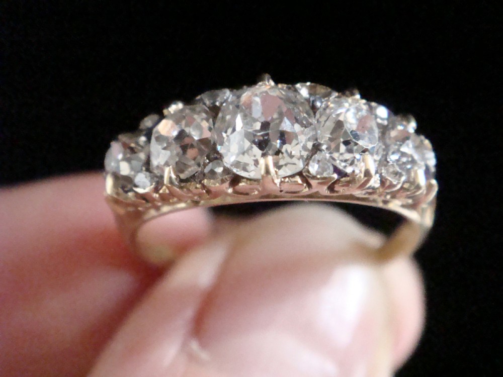 Victorian 18ct yellow gold old cut diamond 1.55ct 5 stone ring View IX