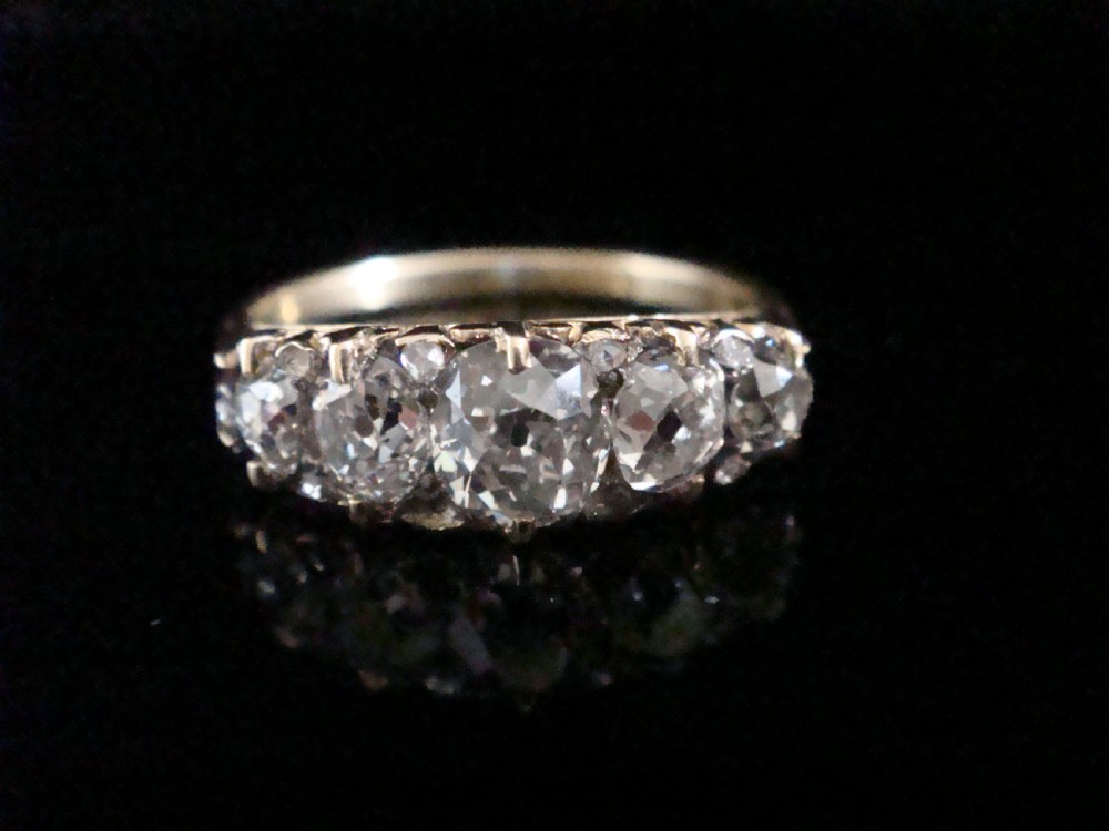 Victorian 18ct yellow gold old cut diamond 1.55ct 5 stone ring View XII
