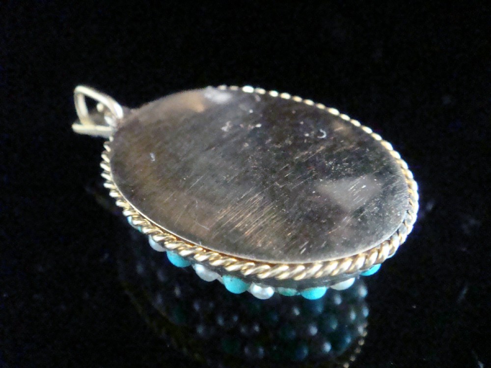 High quality heavy Victorian high carat 15ct rose gold turquoise pearl pendant View II