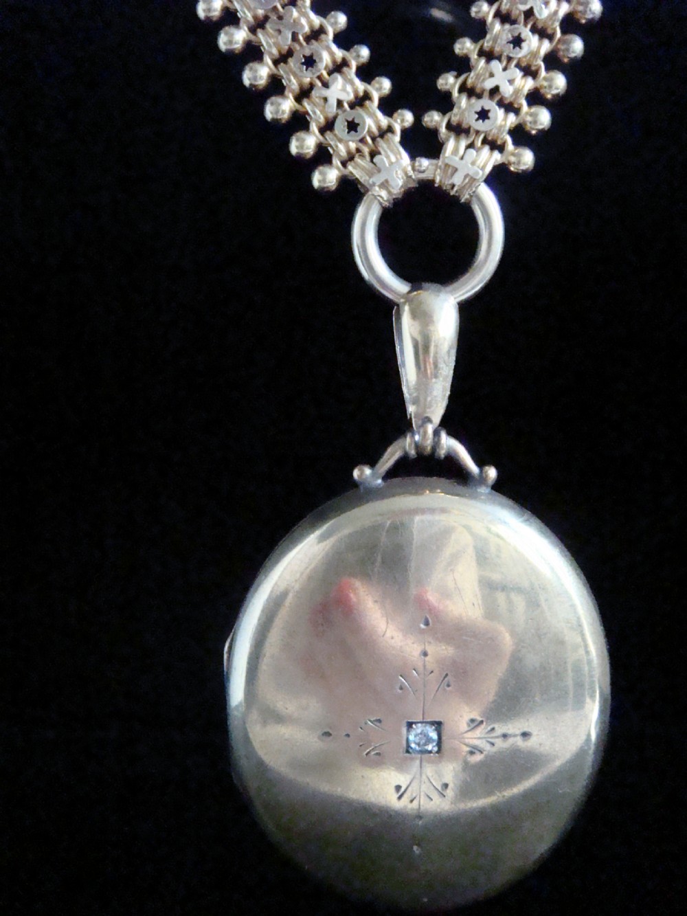 HEAVY VICTORIAN 15CT OR HIGHER 16.5INCHES COLLAR DIAMOND LOCKET 52.6GRAMS View IV