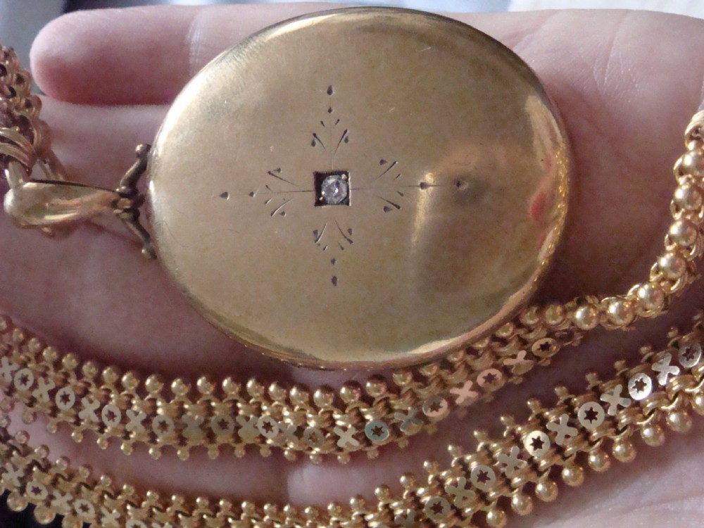 HEAVY VICTORIAN 15CT OR HIGHER 16.5INCHES COLLAR DIAMOND LOCKET 52.6GRAMS View VII