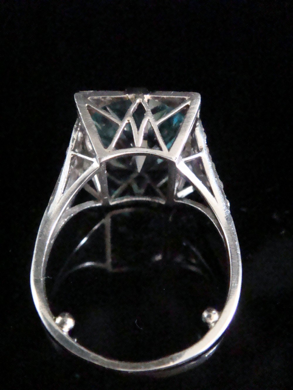 ART DECO PLATINUM SUBSTANTIAL NATURAL BLUE ZIRCON 9CT DIAMOND 0.85CT RING View III