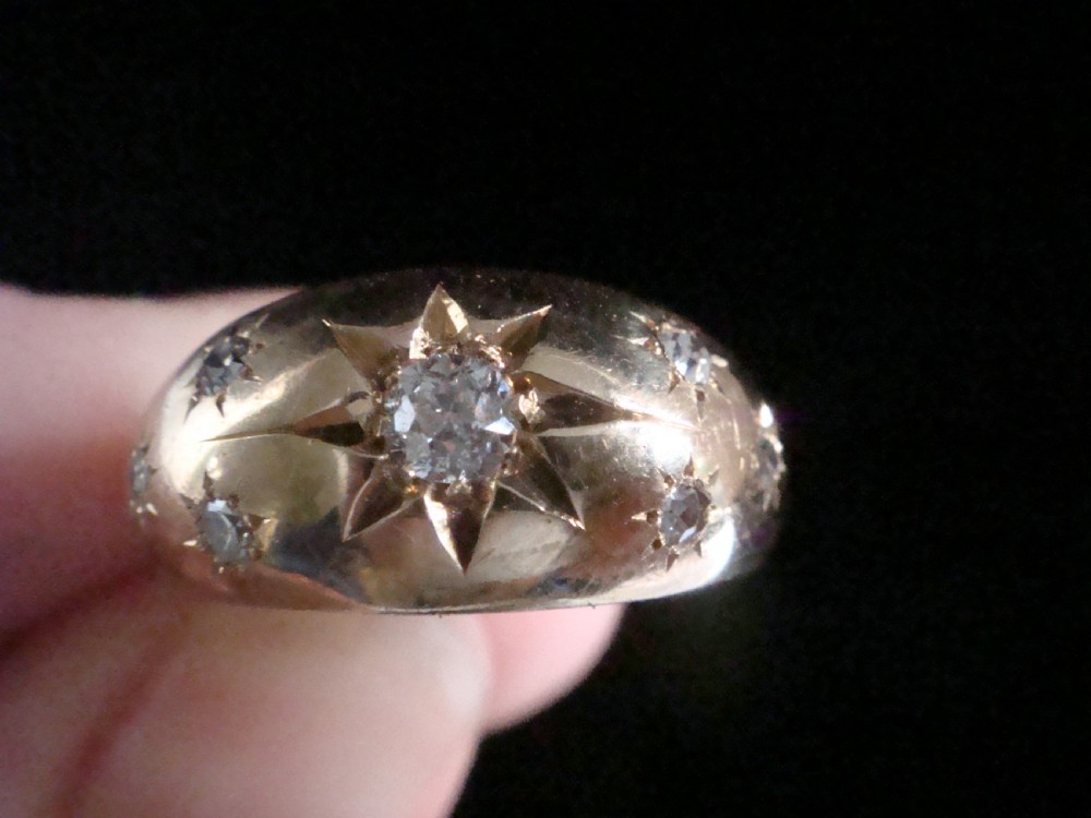 VICTORIAN 18CT 18K ORNATE YELLOW GOLD BAND OLD CUT DIAMOND STAR GYPSY BAND View IV