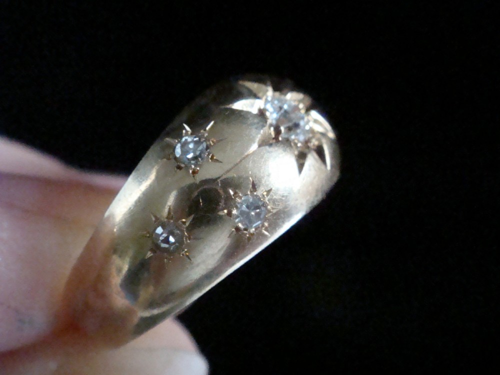 VICTORIAN 18CT 18K ORNATE YELLOW GOLD BAND OLD CUT DIAMOND STAR GYPSY BAND View V