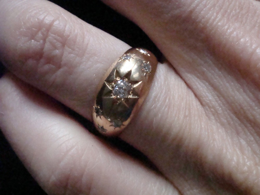 VICTORIAN 18CT 18K ORNATE YELLOW GOLD BAND OLD CUT DIAMOND STAR GYPSY BAND View VI