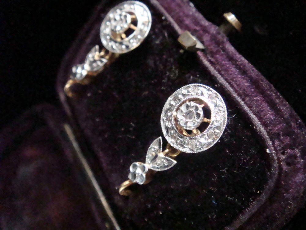 FRENCH EDWARDIAN 18CT YELLOW GOLD ROSE CUT DIAMOND EARRINGS ORIGINAL FITTED BOX View III