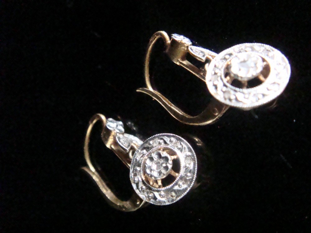FRENCH EDWARDIAN 18CT YELLOW GOLD ROSE CUT DIAMOND EARRINGS ORIGINAL FITTED BOX View IV
