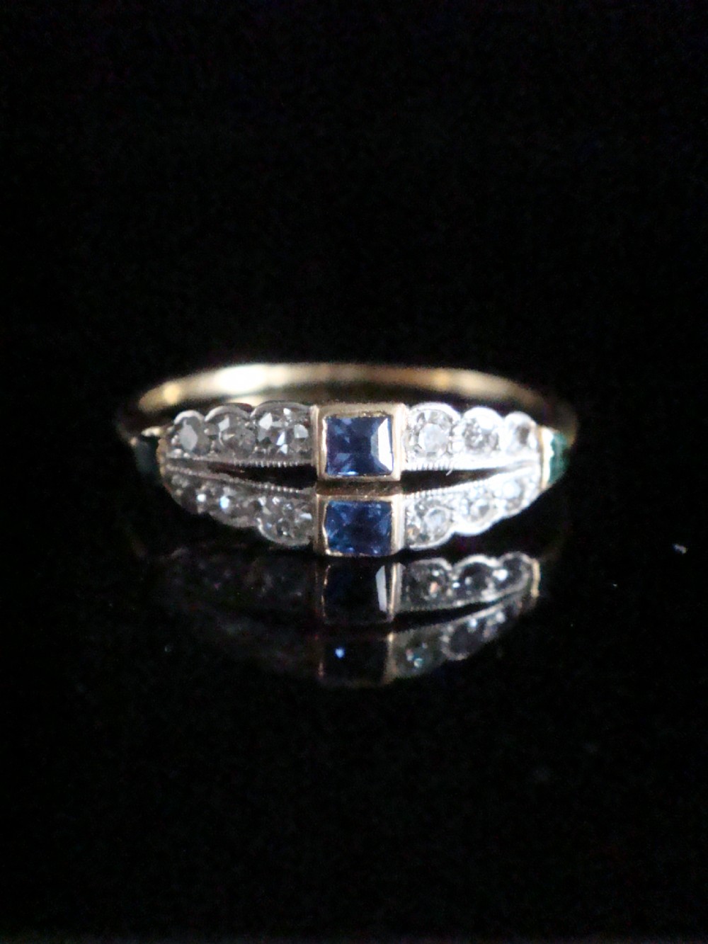 Edwardian 18ct 18k yellow gold platinum sapphire emerald and diamond double band