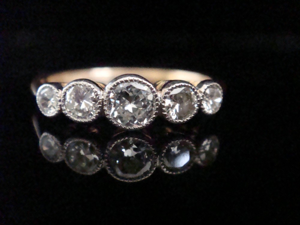 EDWARDIAN 18CT YELLOW GOLD PLATINUM OLD CUT DIAMOND 0.50CT 5 STONE RING