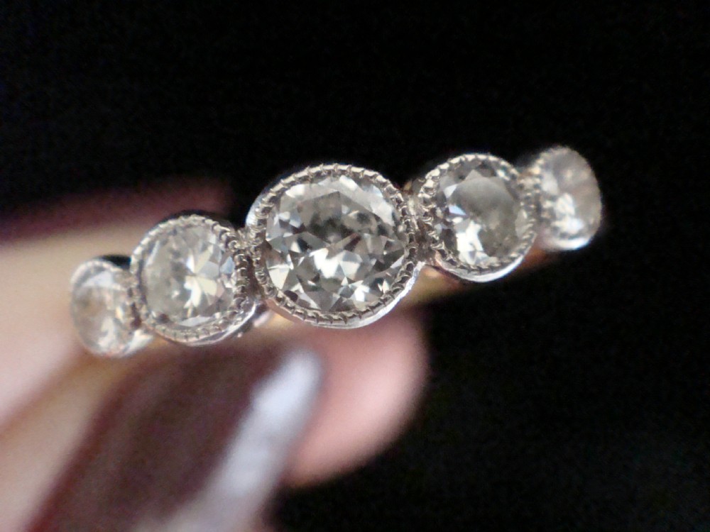 EDWARDIAN 18CT YELLOW GOLD PLATINUM OLD CUT DIAMOND 0.50CT 5 STONE RING View II