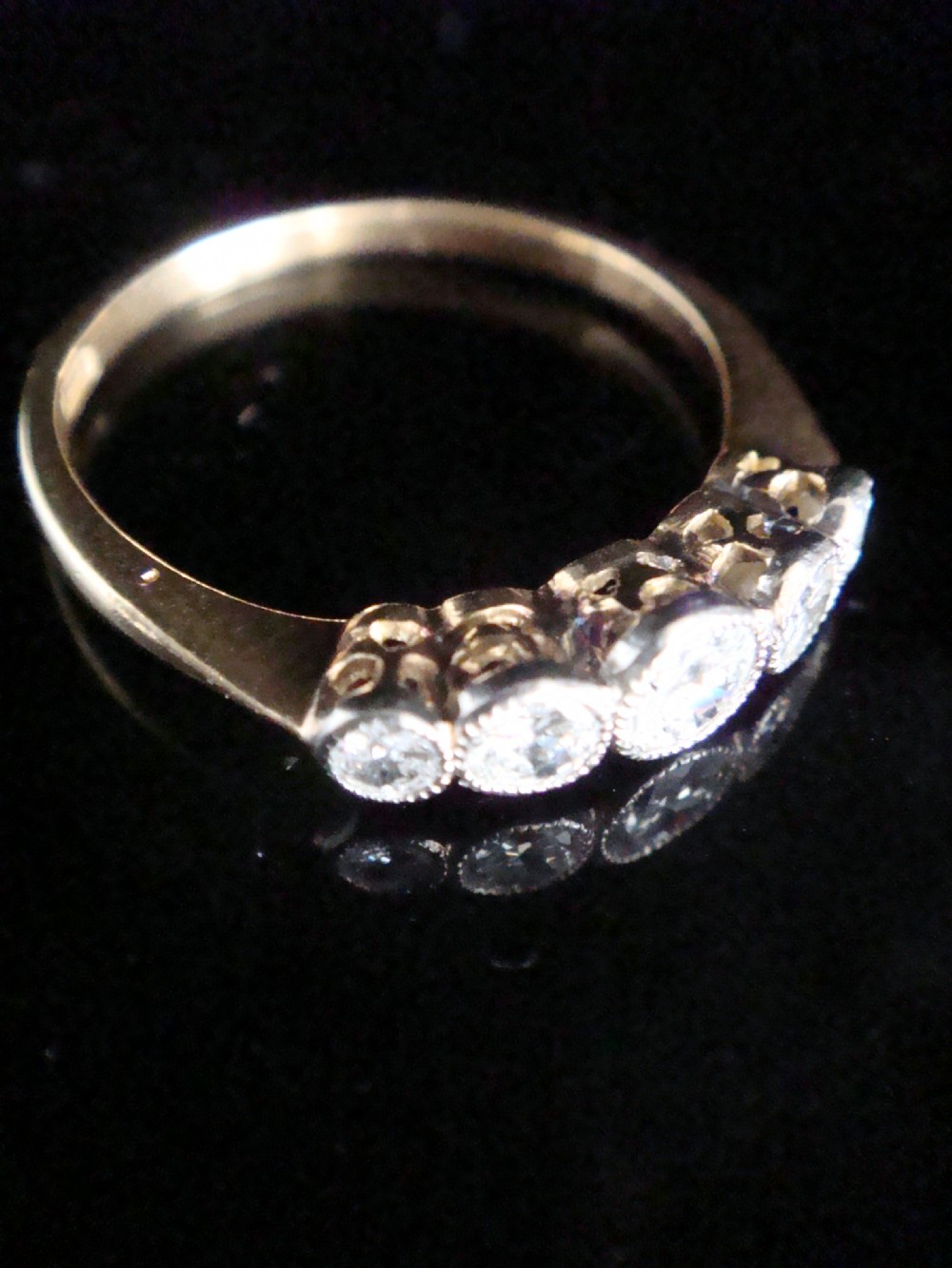 EDWARDIAN 18CT YELLOW GOLD PLATINUM OLD CUT DIAMOND 0.50CT 5 STONE RING View III