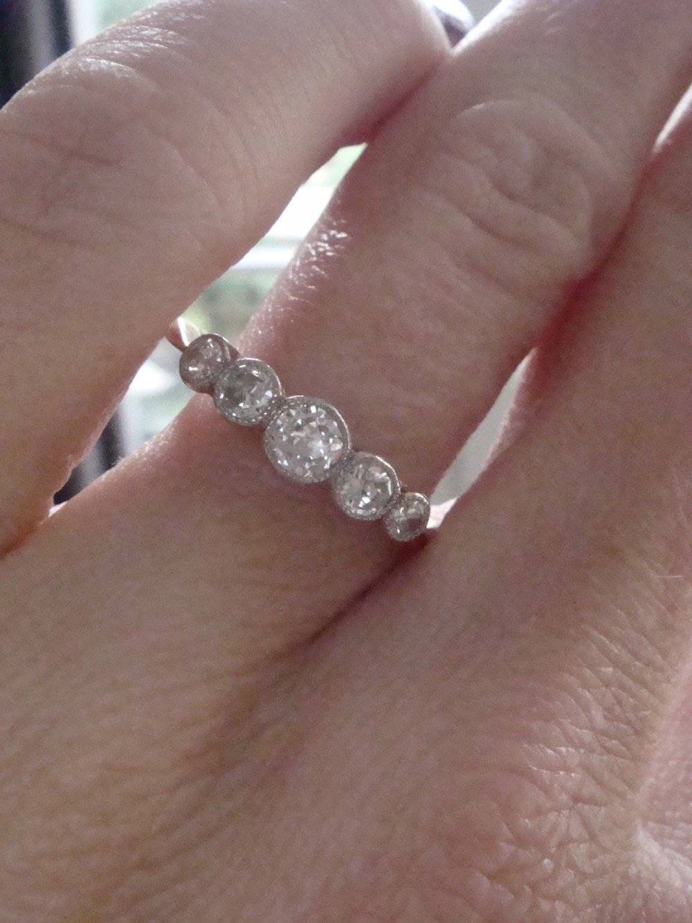 EDWARDIAN 18CT YELLOW GOLD PLATINUM OLD CUT DIAMOND 0.50CT 5 STONE RING View IV