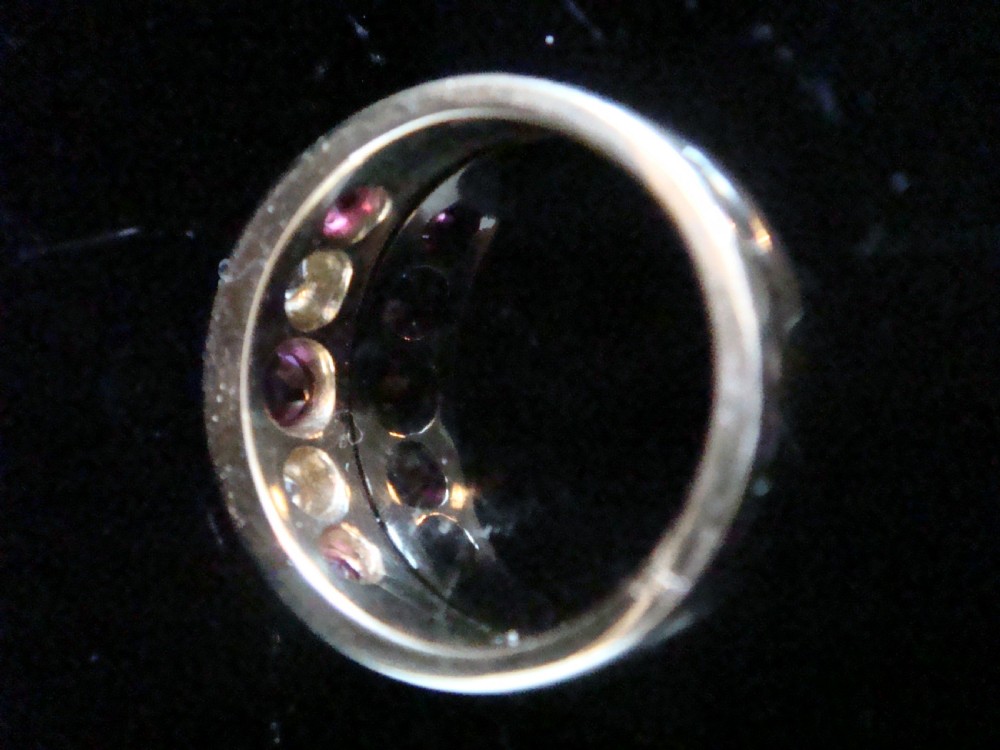 VICTORIAN 18CT YELLOW GOLD RUBY OLD CUT DIAMOND RUBY OVER GYPSY BAND View III