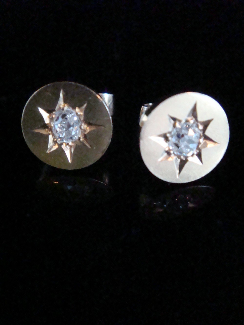 VICTORIAN 18CT YELLOW GOLD OLD CUT DIAMOND STAR CUT EARRINGS STUDS