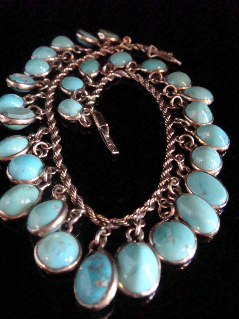 Retro 1960s 9ct yellow gold turquoise tassel rope bracelet View III