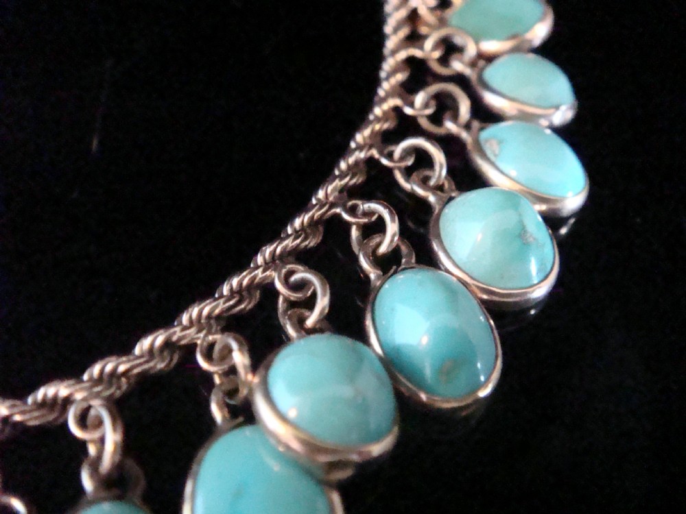 Retro 1960s 9ct yellow gold turquoise tassel rope bracelet View IV