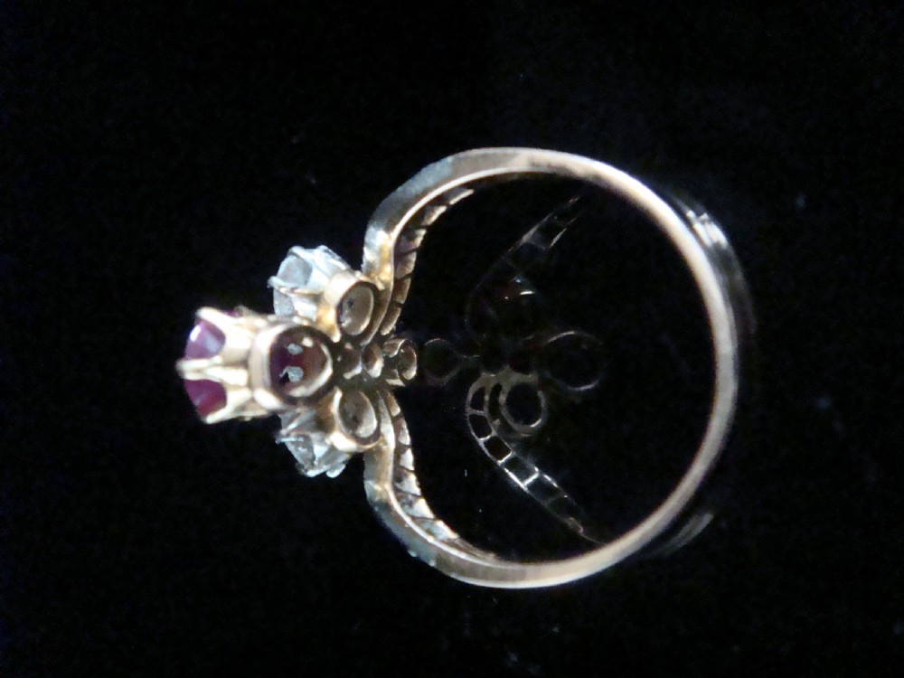 FRENCH EDWARDIAN 18CT YELLOW GOLD NATURAL RUBY OLD CUT DIAMOND TIARA RING View II