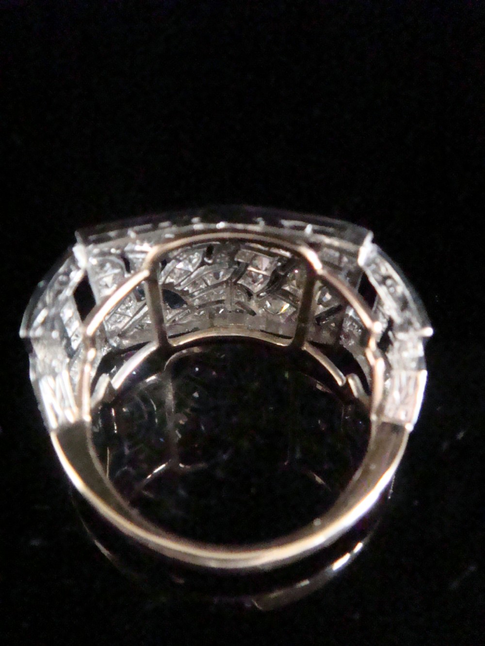 Art Deco 1920s 18ct 18k platinum natural sapphire diamond commissioned pave ring View II