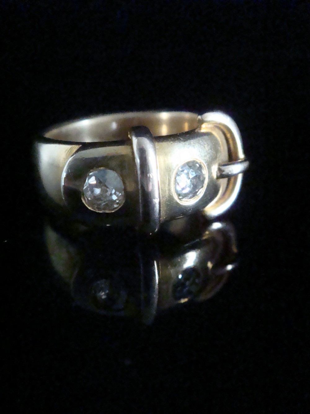 HEAVY VICTORIAN 18CT YELLOW GOLD BUCKLE BAND OLD CUT DIAMOND 0.60CT RING 13.1G