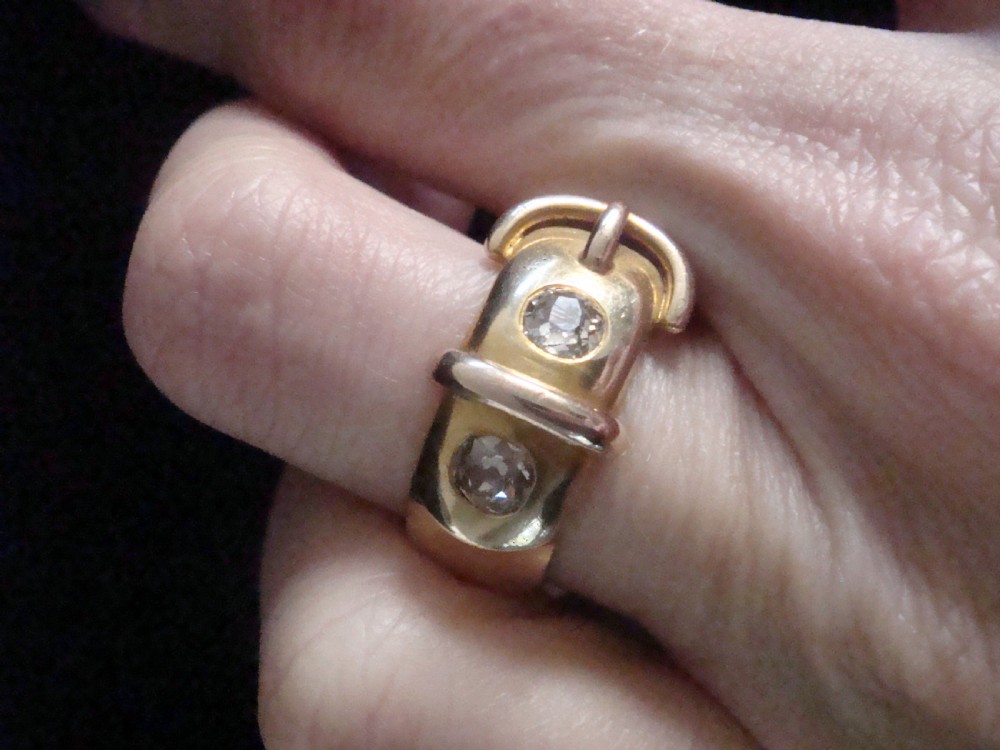 HEAVY VICTORIAN 18CT YELLOW GOLD BUCKLE BAND OLD CUT DIAMOND 0.60CT RING 13.1G View V