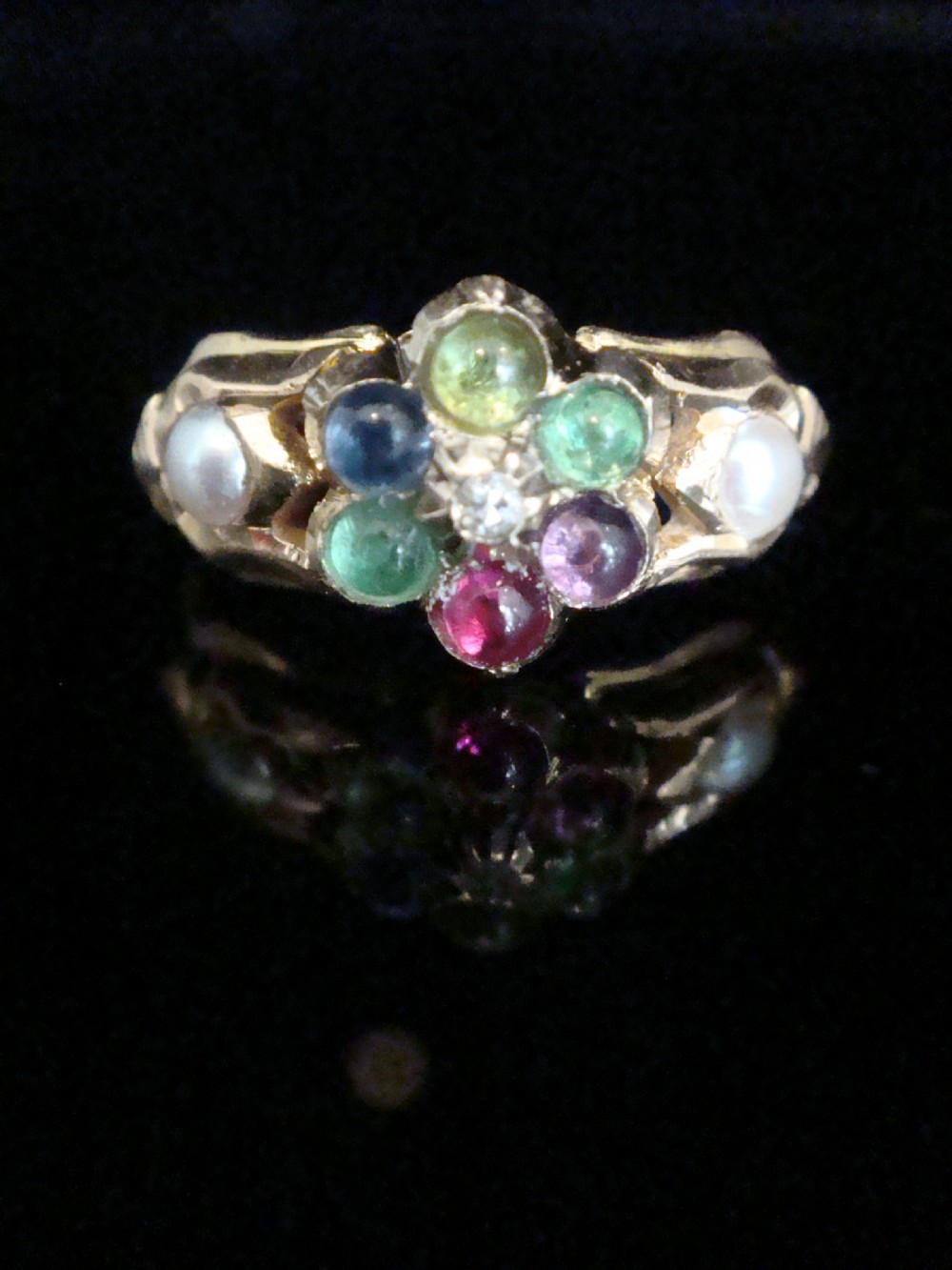 VICTORIAN 15ct DEAREST cluster diamond emerald amethyst ruby sapphire tourmaline