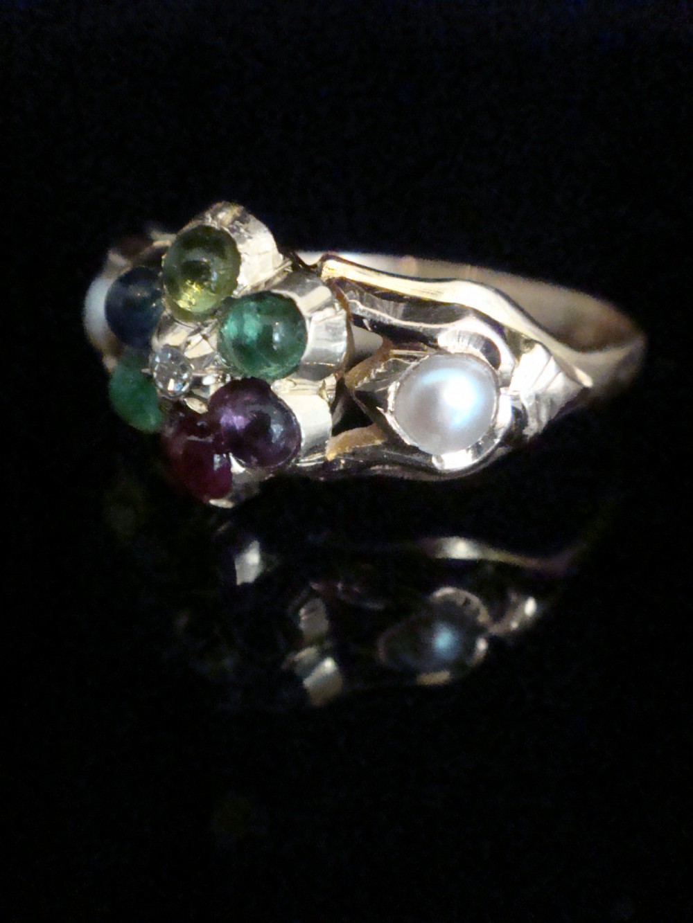 VICTORIAN 15ct DEAREST cluster diamond emerald amethyst ruby sapphire tourmaline View IV