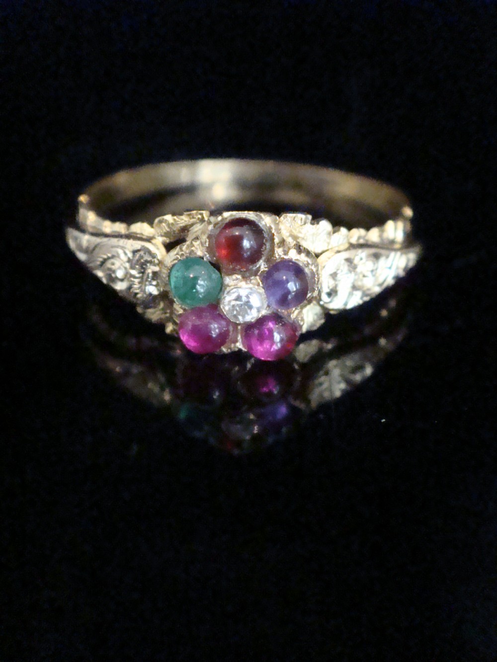 VICTORIAN 15ct REGARD cluster diamond emerald amethyst ruby garnet cluster