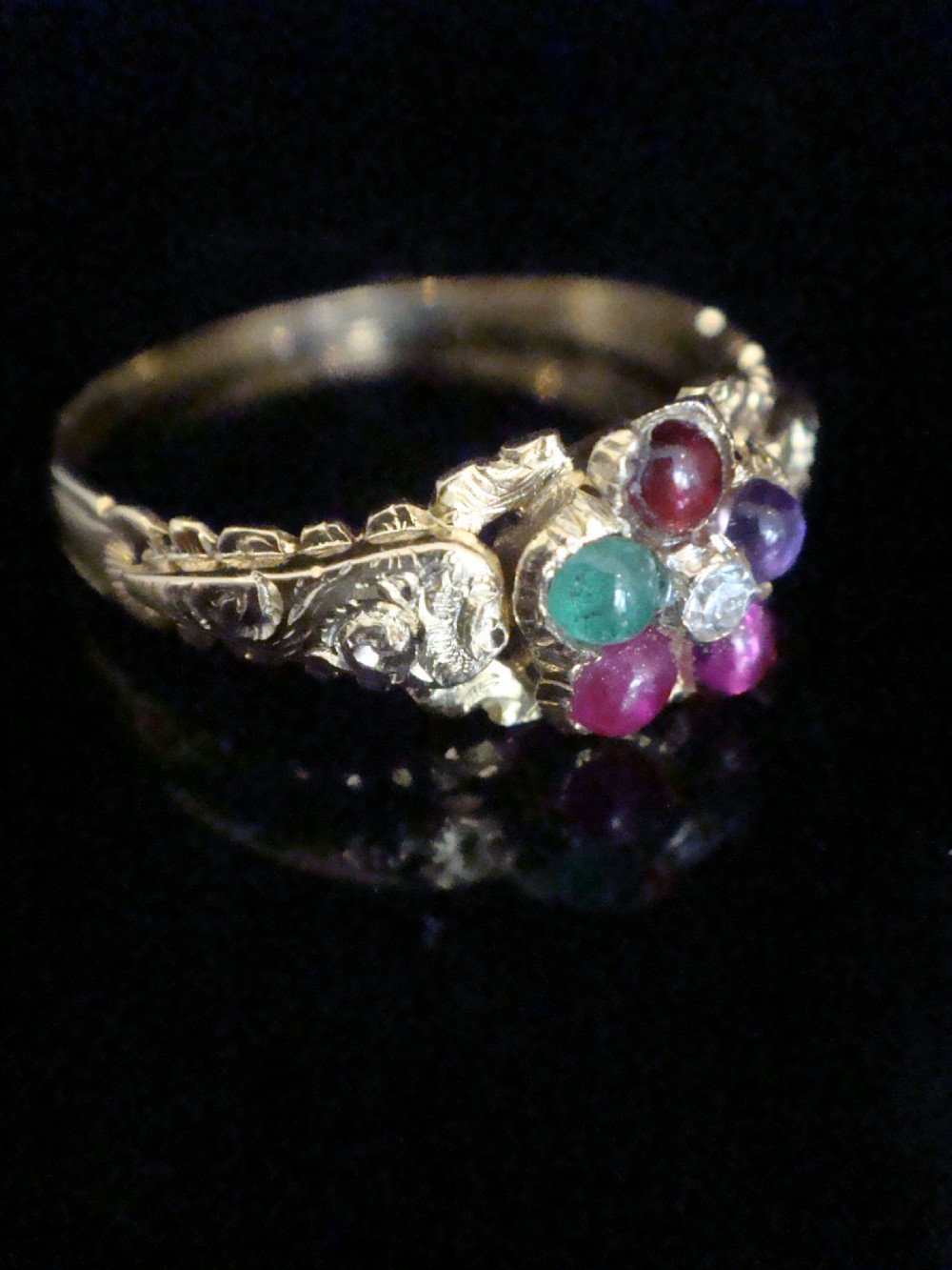 VICTORIAN 15ct REGARD cluster diamond emerald amethyst ruby garnet cluster View II