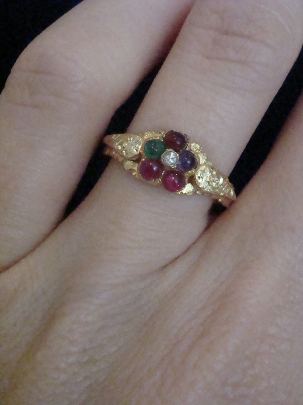 VICTORIAN 15ct REGARD cluster diamond emerald amethyst ruby garnet cluster View V