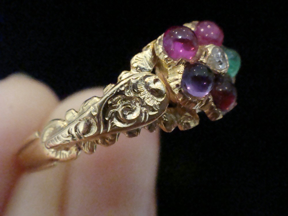 VICTORIAN 15ct REGARD cluster diamond emerald amethyst ruby garnet cluster View VII
