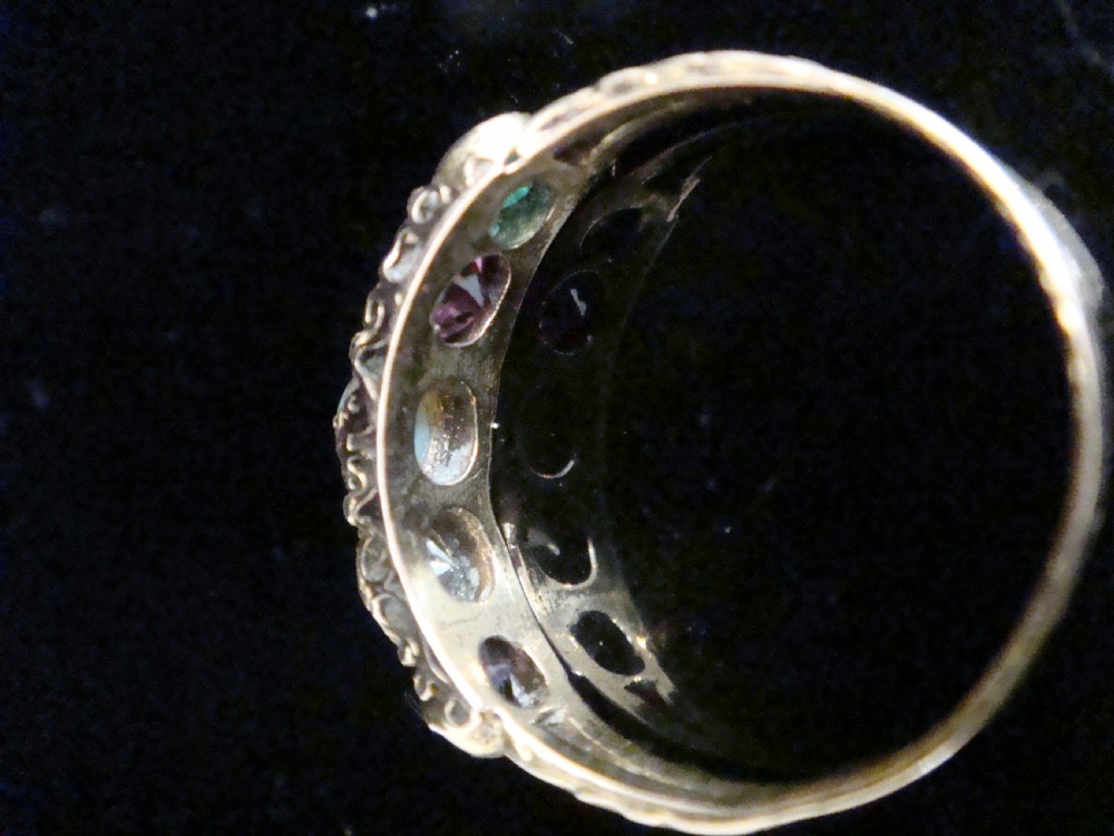 VICTORIAN 15CT YELLOW GOLD ADORE AMETHYST DIAMOND OPAL RUBY EMERALD 5 STONE RING View V